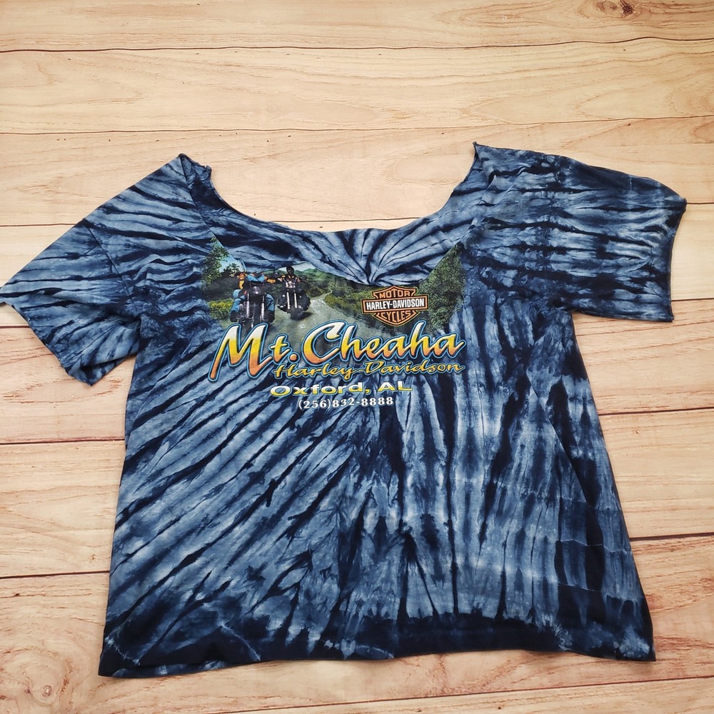 VINTAGE Harley Davidson Shirt Womens XL Blue Motorcycle Biker Destroyed 2006